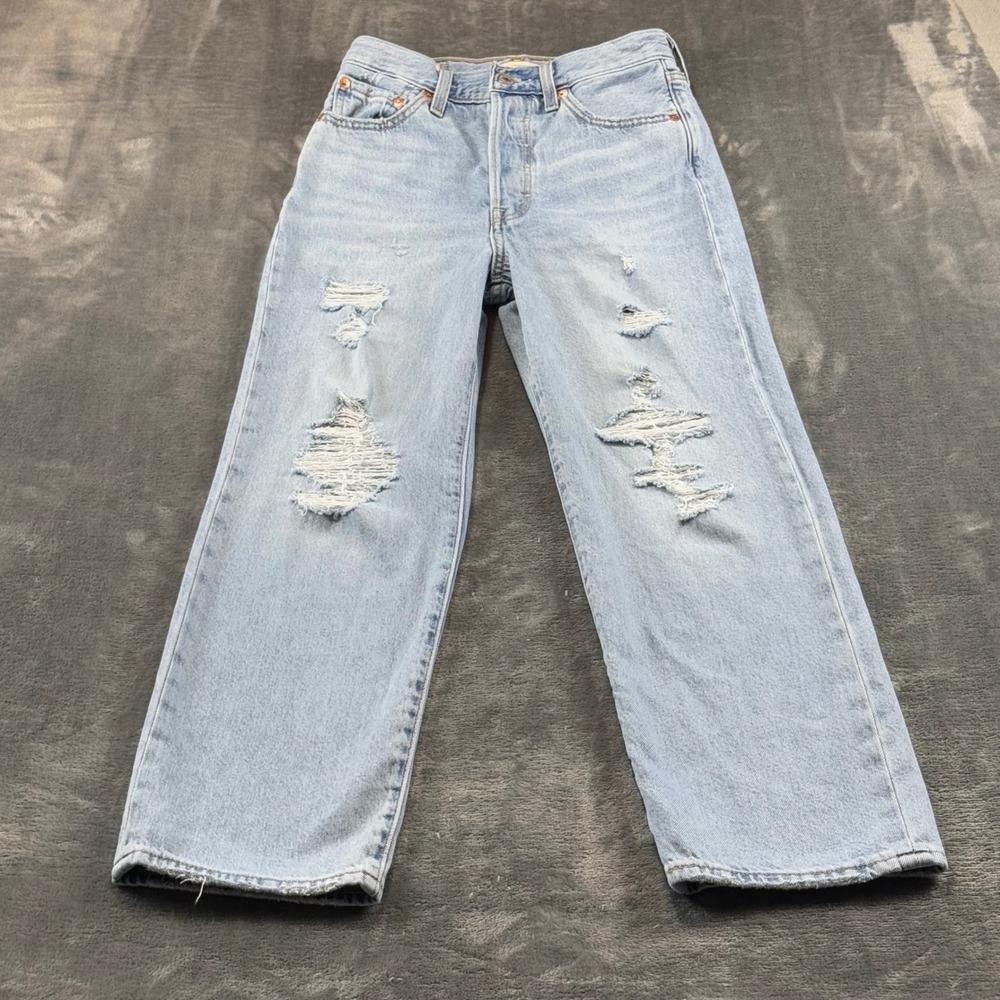 Levis Premium Ribcage Straight Ankle Jeans Light Wash Distressed Size 25